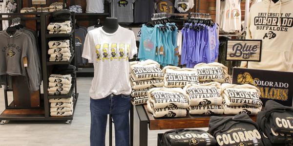 Apparel for sale at the CU Bookstore